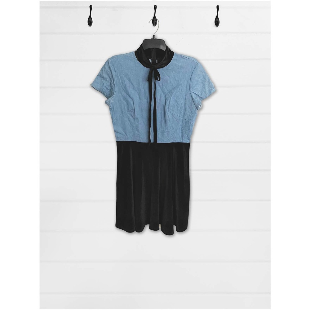 Vintage 90s Dress by Valfre Los Angeles | Denim and Black Velvet|  Size S